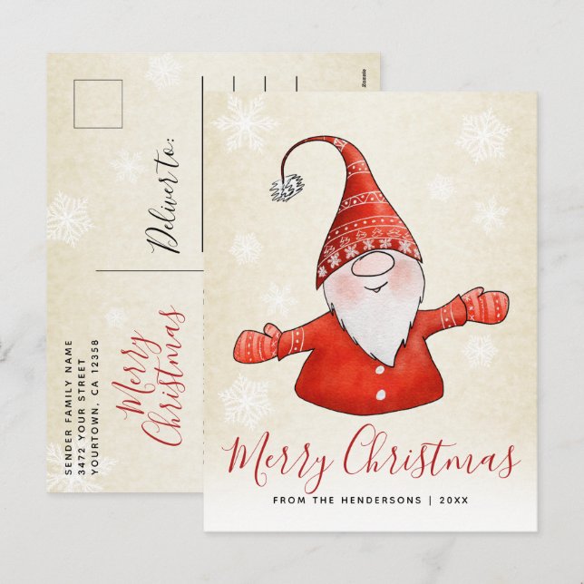 Cute Gnome Christmas Holiday Postcard (Front/Back)
