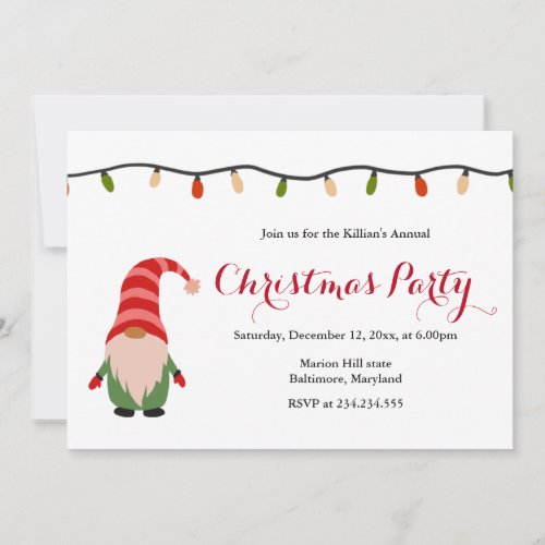 Cute Gnome Christmas Lights Holiday Party Invitation