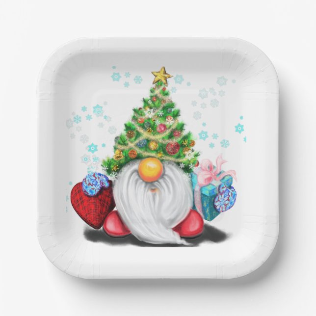 Cute Gnome Christmas Paper Plates (Front)