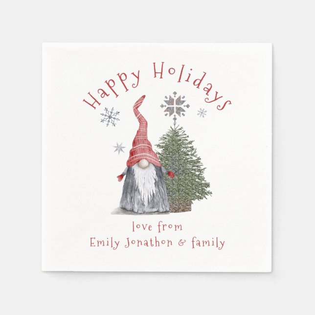 Cute Gnome Christmas Tree Name Happy Holidays Napkins (Front)