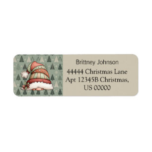 Cute Gnome Christmas Tree Pattern Beige Address Label