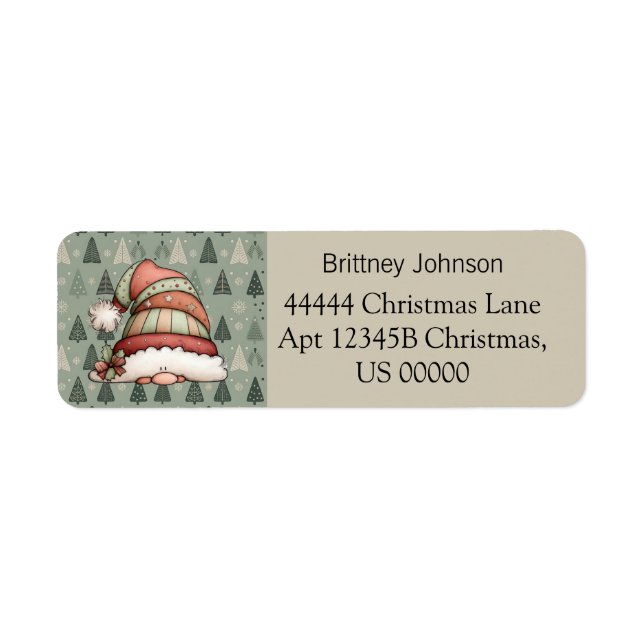 Cute Gnome Christmas Tree Pattern Beige Address  Label (Front)