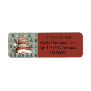 Cute Gnome Christmas Tree Pattern Red Address Label