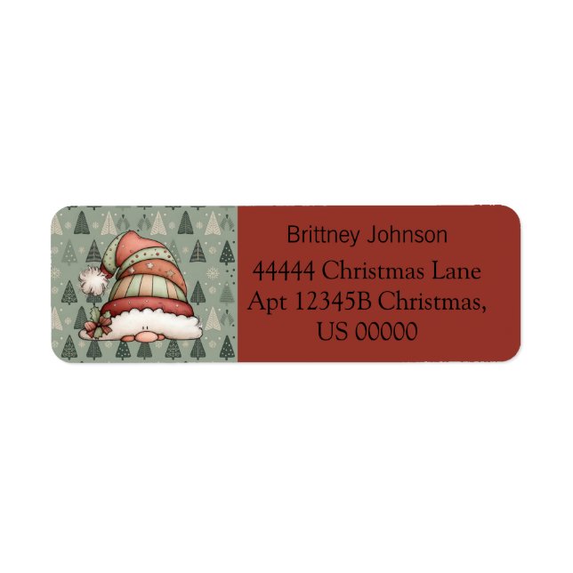 Cute Gnome Christmas Tree Pattern Red Address  Label (Front)