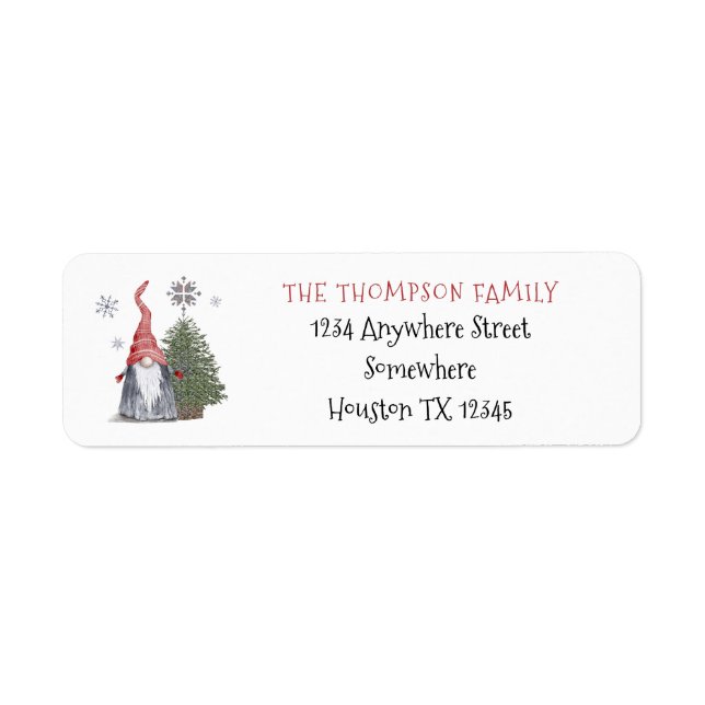 Cute Gnome Christmas Tree Return Name Address Label (Front)