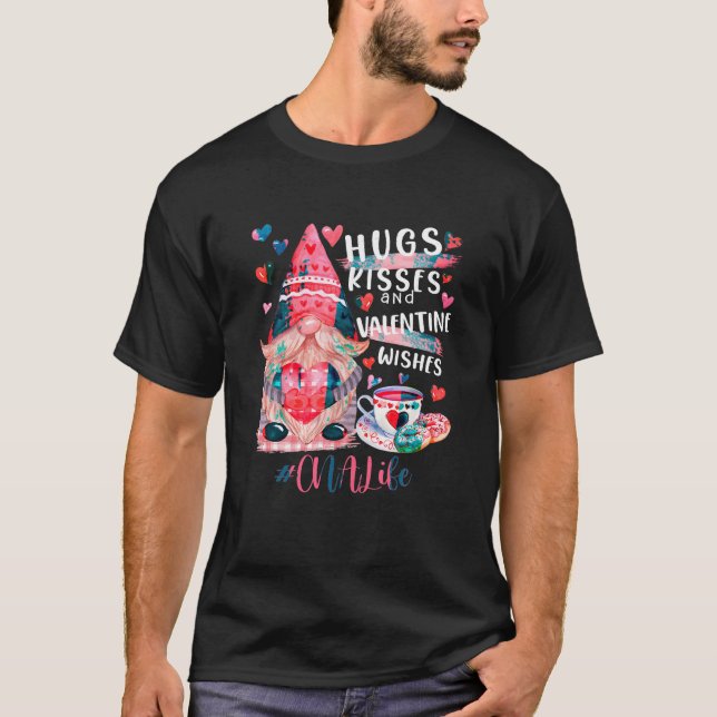 Cute Gnome CNA Life Nurse Hugs Kisses Valentines D T-Shirt (Front)
