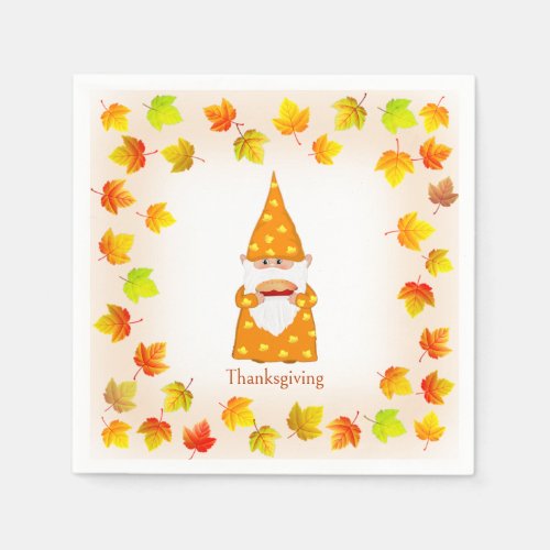 Cute Gnome  Colorful Fall Leaves Napkins