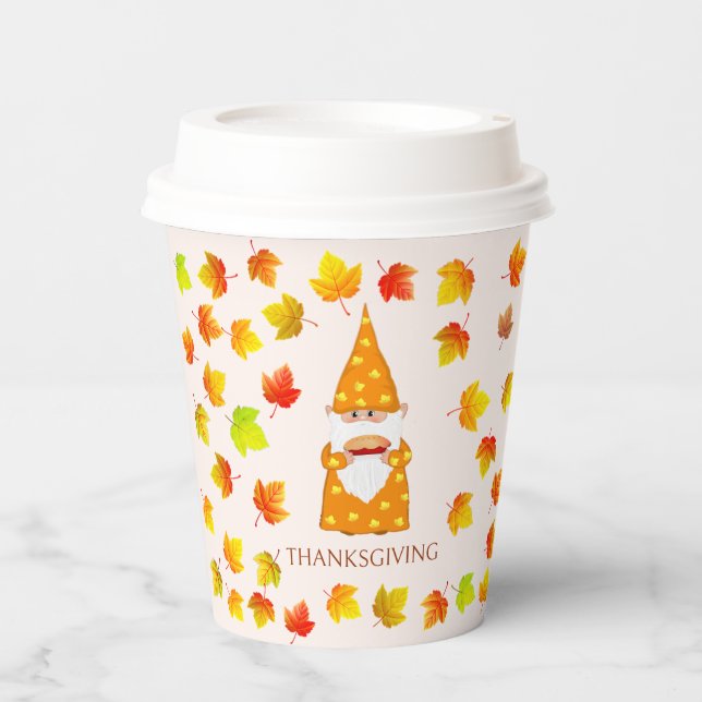 Cute Gnome & Colorful Fall Leaves Paper Cups (Front)