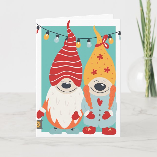 Cute Gnome Couple Personalized Christmas Holiday Card (Front)