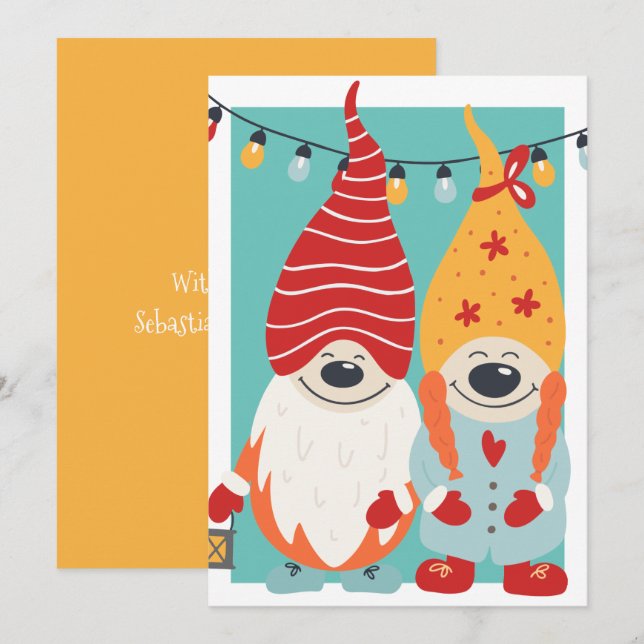 Cute Gnome Couple Personalized Christmas Holiday Card (Front/Back)