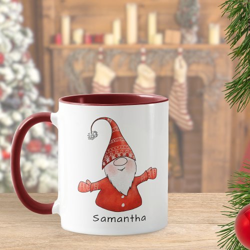 Cute Gnome Custom Name Red Christmas Mug