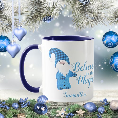 Cute Gnome Custom Winter Holidays Blue Christmas Mug