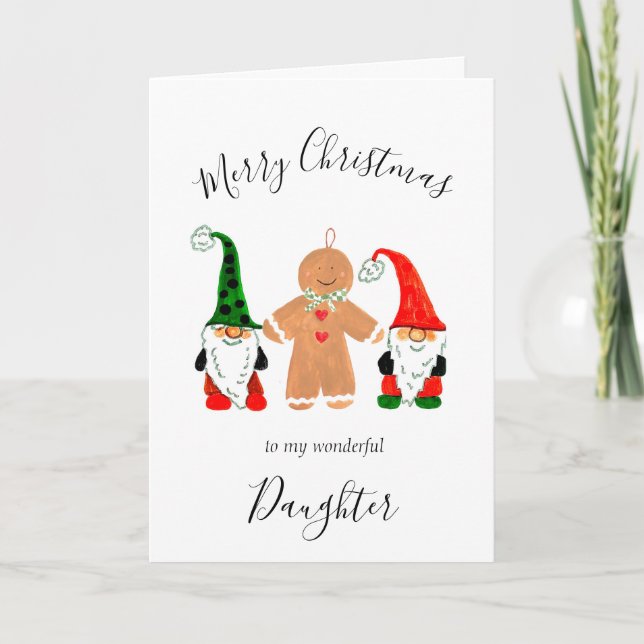 Cute Gnome Daughter Christmas Gingerbread man Holiday Card (Front)
