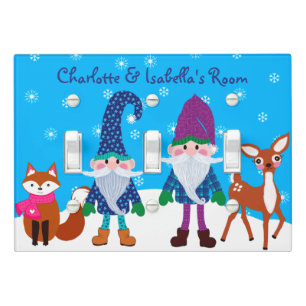 Cute Gnome Deer Fox Snowflakes Christmas Kids Light Switch Cover