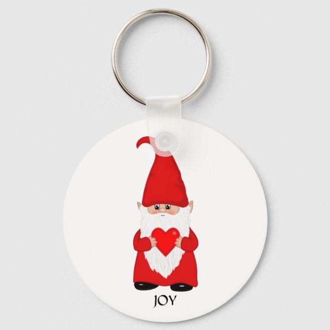 Cute Gnome Dressed in Red with Heart Keychain (Front)