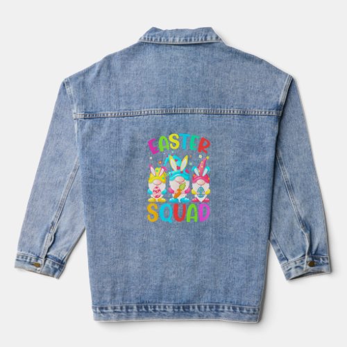 Cute Gnome Easter Squad Bunny Egg Hunting Matching Denim Jacket