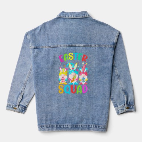 Cute Gnome Easter Squad Bunny Egg Hunting Matching Denim Jacket