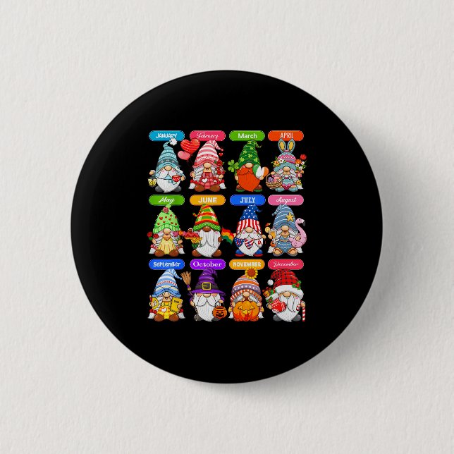 Cute Gnome Every Season Holiday Gnomes 12 Months O Button (Front)