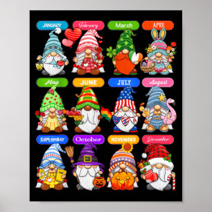 Cute Gnome Every Season Holiday Gnomes 12 Months O Poster