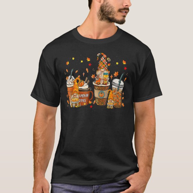 Cute Gnome Fall Coffee Pumpkin Spice Latte Iced Au T-Shirt (Front)