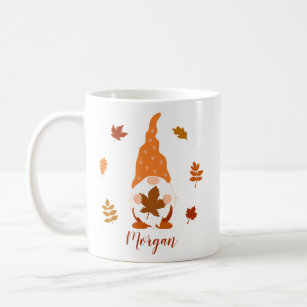 Cute Gnome Fall Custom Name Falling Leaves Coffee Mug