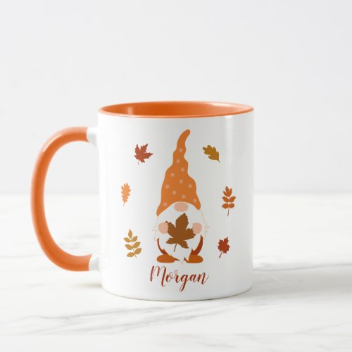 Cute Gnome Fall Custom Name Falling Leaves Mug
