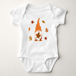 Cute Gnome Fall Custom Name Falling Leaves T-Shirt Baby Bodysuit