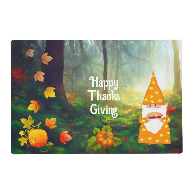 Cute Gnome, Fall leaves Thanksgiving Placemat (Front)