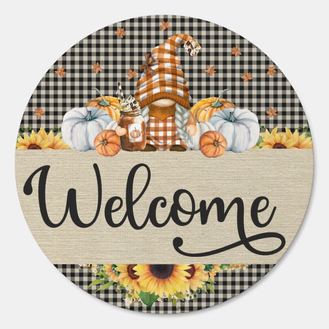 Cute Gnome Fall Themed Welcome Sign (Front)
