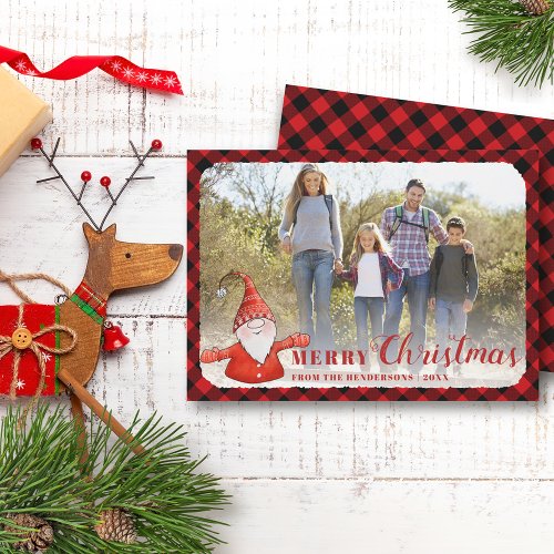 Cute Gnome Family Photo Merry Christmas Holiday Card