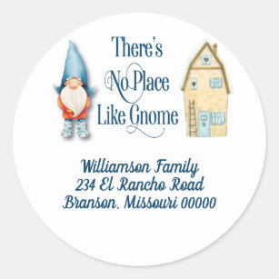 Cute Gnome Family Return Address Typography Classic Round Sticker