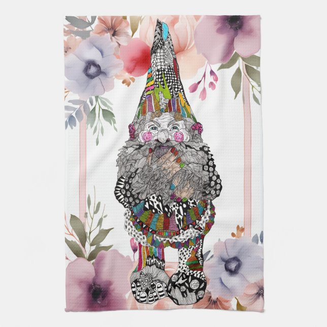 Cute Gnome Floral Kitchen Towel (Vertical)