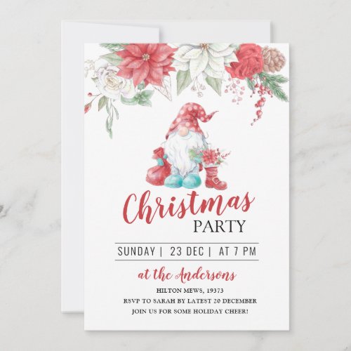 cute gnome floral wreath Christmas winter party In Invitation