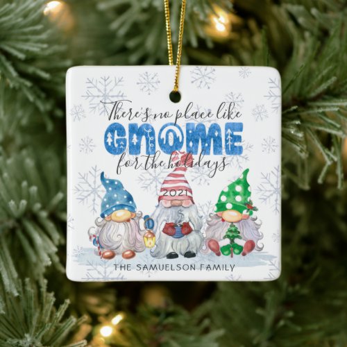 Cute GNOME FOR THE HOLIDAYS Family Photo Ceramic Ornament