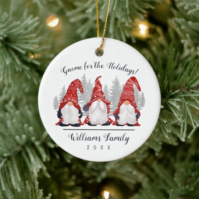 Cute Gnome for the Holidays Family Photo Ceramic Ornament (Tree)