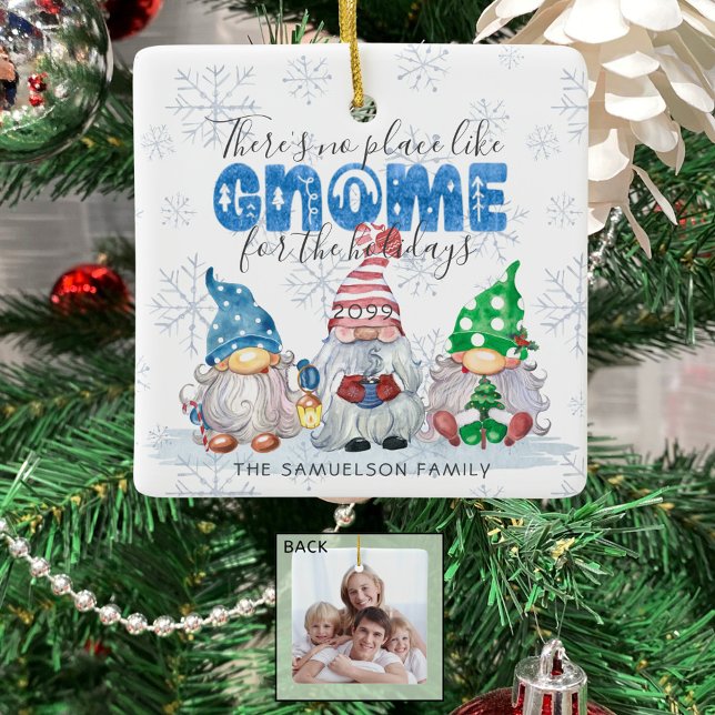 Cute GNOME FOR THE HOLIDAYS Family Photo Ceramic Ornament (Creator Uploaded)