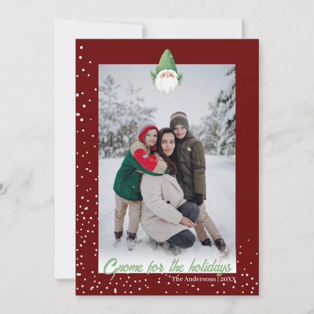 Cute Gnome for the Holidays Family Photo Holiday Card (Front)