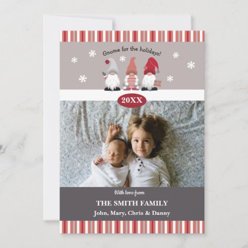 Cute Gnome for the Holidays Nordic Grey Red Pink Holiday Card