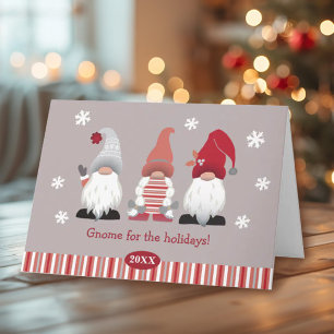 Cute Gnome for the Holidays Nordic Red Pink Grey Card