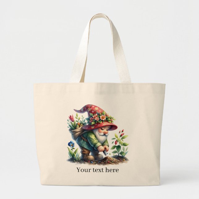 Cute gnome garden lovers Large Tote Bag (Front)