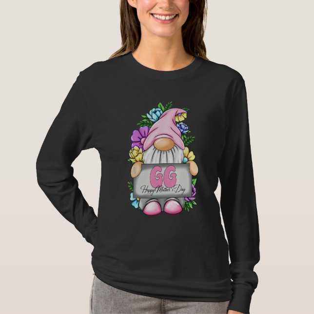 Cute Gnome GG Happy Mothers Day Flower For Mom Gno T-Shirt (Front)