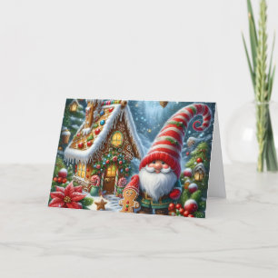 Cute Gnome Gingerbread House Christmas Holiday Card