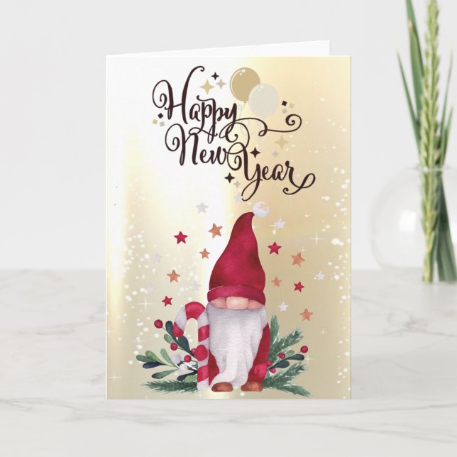 Cute Gnome Gold Holiday Card (Front)