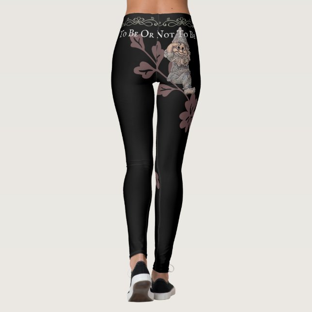 Cute Gnome Gonk Quote Black Floral Pattern Leggings (Back)