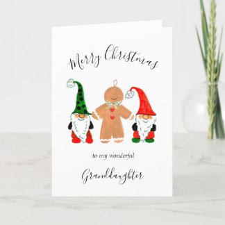 Cute Gnome Granddaughter Christmas Gingerbread man Holiday Card