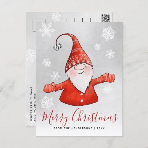 Cute Gnome Gray Red Christmas Holiday Postcard