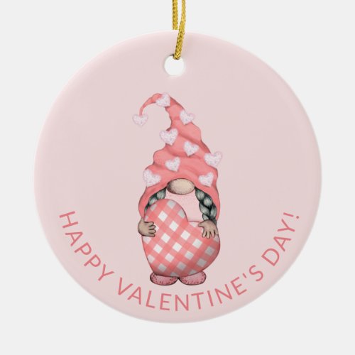 Cute Gnome Happy Valentines Day Ceramic Ornament