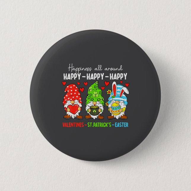 Cute Gnome Happy Valentines St Patricks Easter Hol Button (Front)