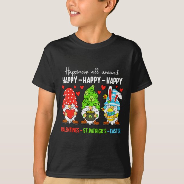 Cute Gnome Happy Valentines St Patricks Easter Hol T-Shirt (Front)