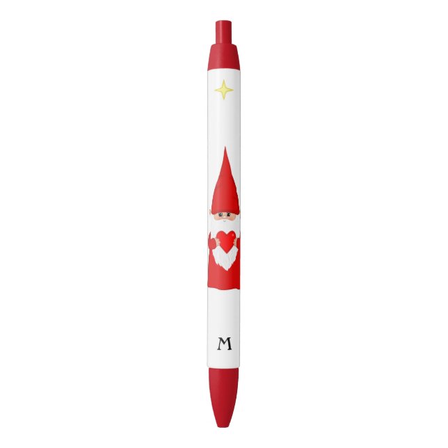Cute Gnome Holding a Heart & Monogram Pen (Front Vertical)